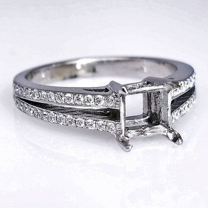 "ENGR01543" 14K White Gold Split Diamond Engagement Ring Setting