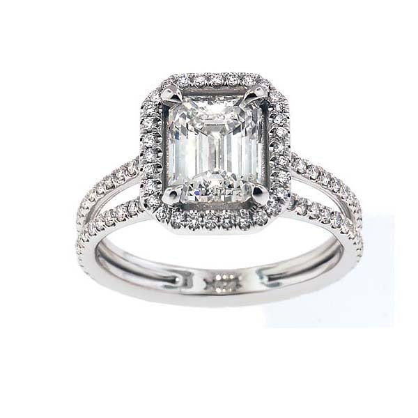 Emerald Cut Split Shoulder Pave Ring