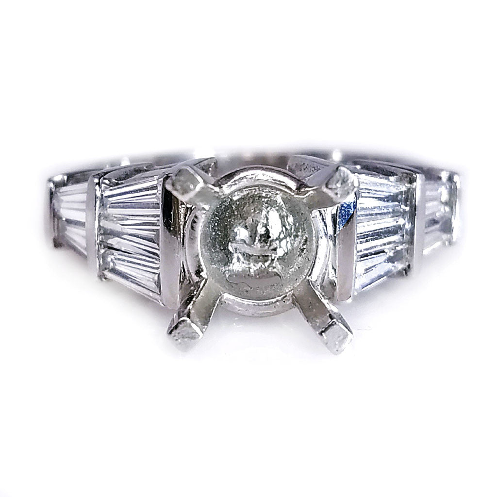 "ENGR01693" Solitaire Baguette Impressive And Solid Platinum Engagement Ring Setting