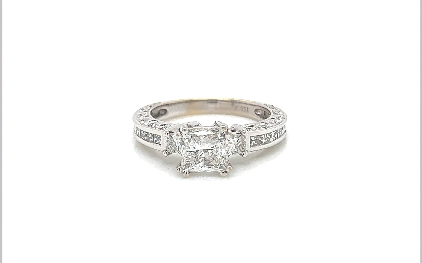 2.52 Total Carat Princess Cut Three-Stone Channel Engagement Ring G SI2