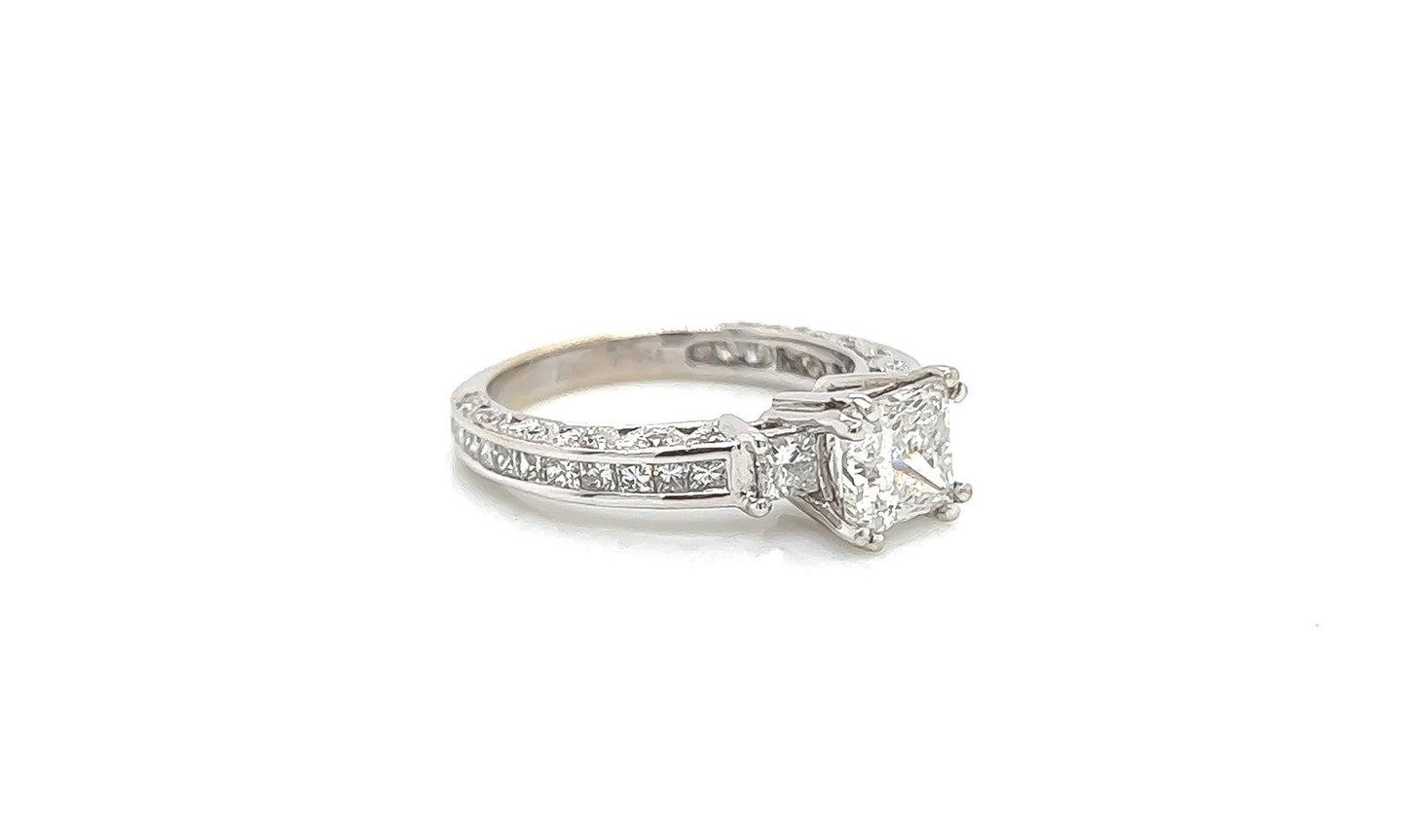 2.52 Total Carat Princess Cut Three-Stone Channel Engagement Ring G SI2