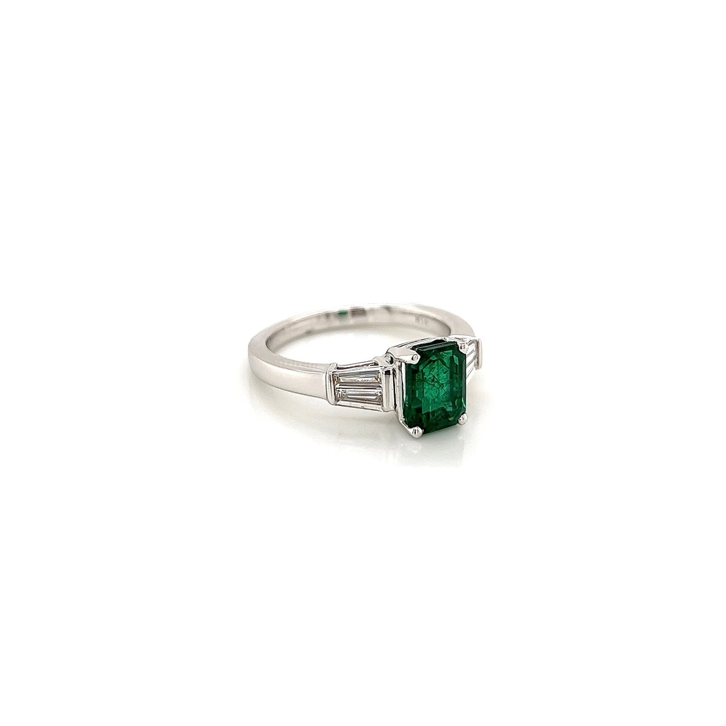 2.17 Total Carat Green Emerald Ladies Three Stone Ring, GIA