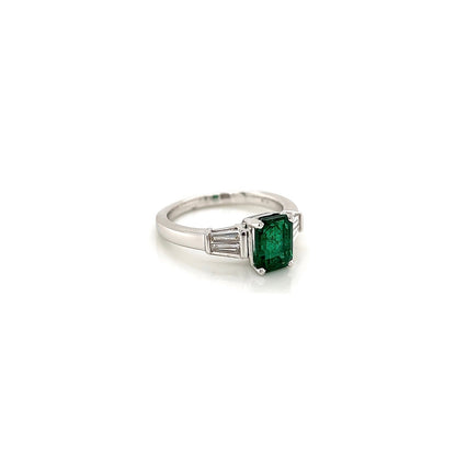 2.17 Total Carat Green Emerald Ladies Three Stone Ring, GIA