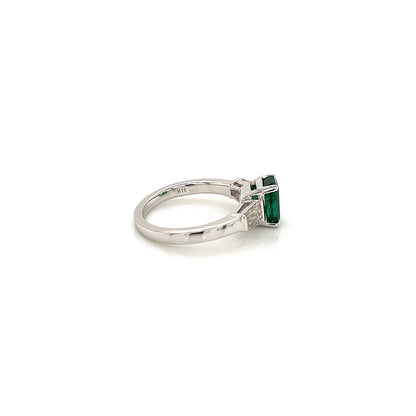 2.17 Total Carat Green Emerald Ladies Three Stone Ring, GIA