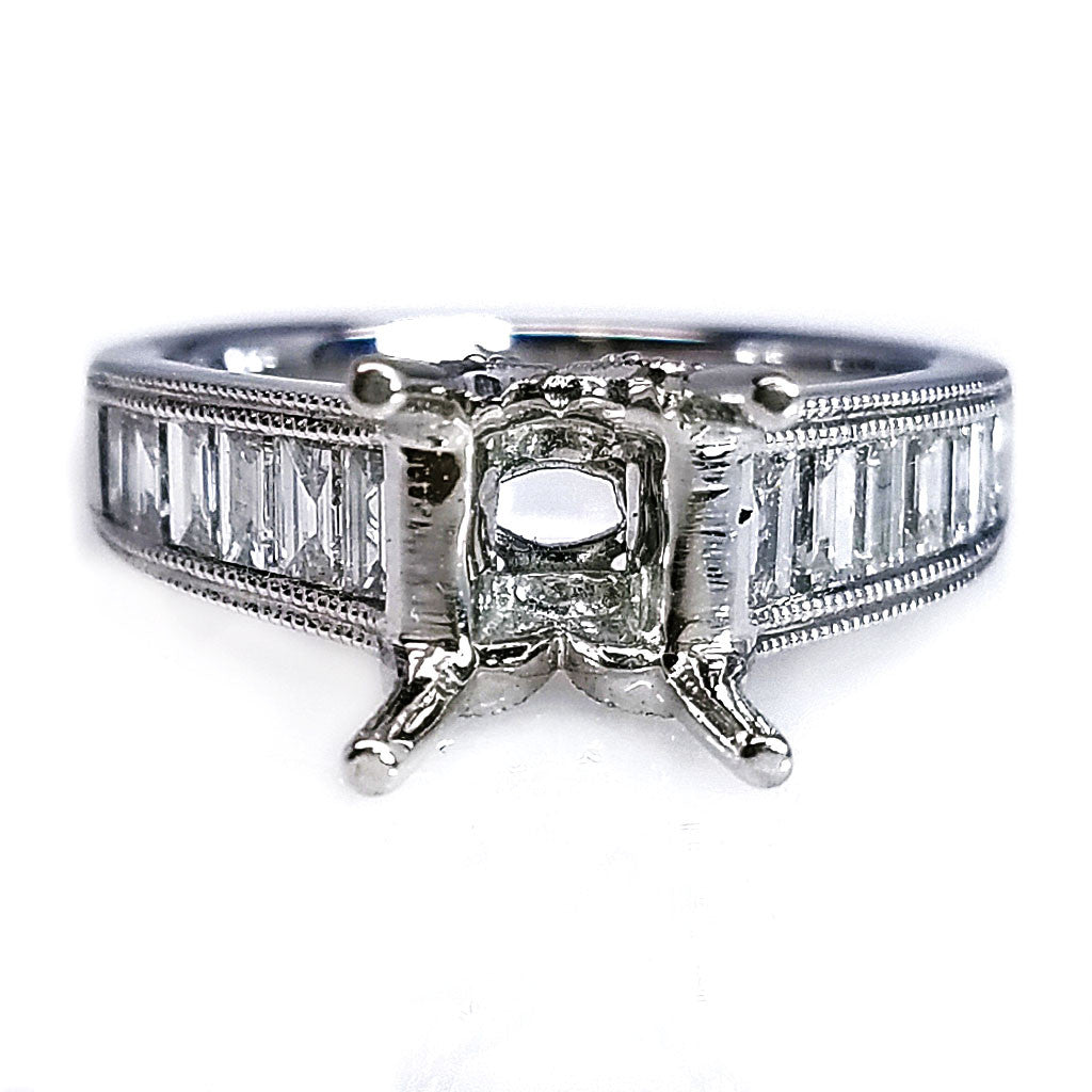 18K White Gold Baguette Diamond Engagement Ring Setting "ENGR01982"