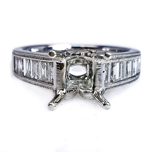 18K White Gold Baguette Diamond Engagement Ring Setting "ENGR01982"