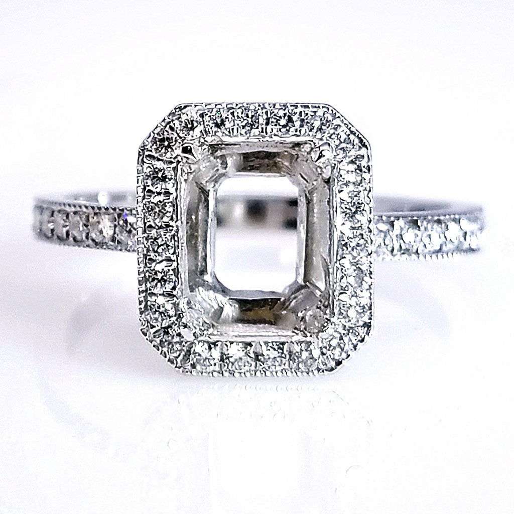 "ENGR01992" Platinum Princess Cushion Cut Diamond Engagement Ring Setting