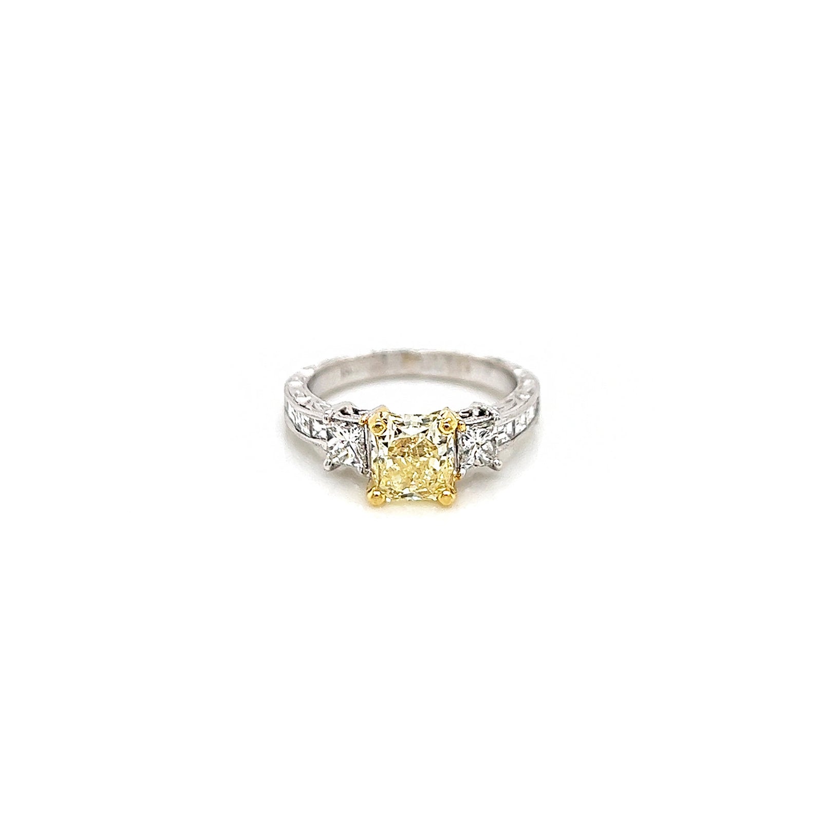 2.20 Total Carat Fancy Yellow Diamond Ladies Engagement Ring GIA