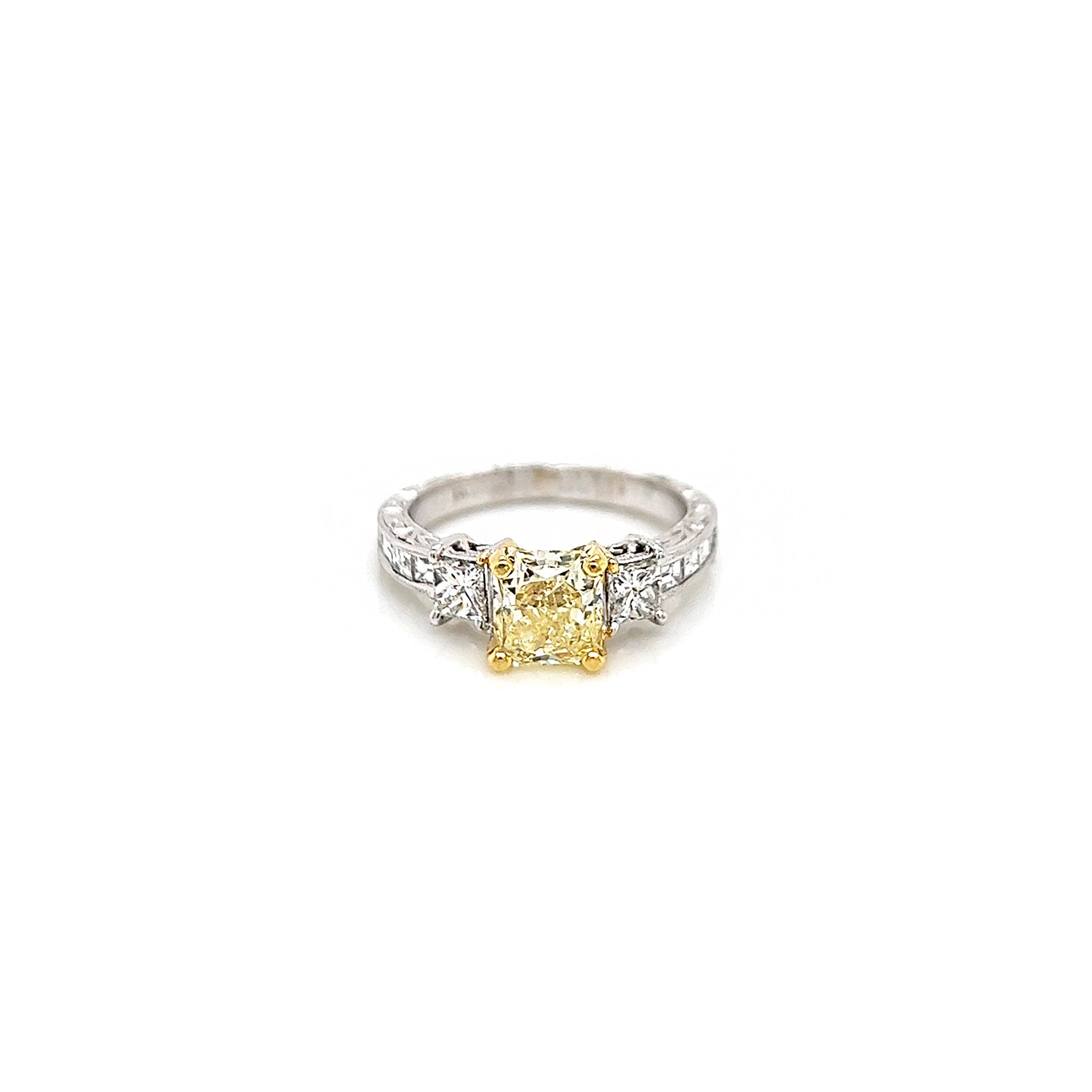 2.20 Total Carat Fancy Yellow Diamond Ladies Engagement Ring GIA