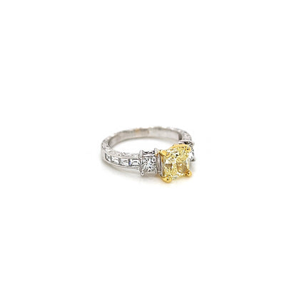 2.20 Total Carat Fancy Yellow Diamond Ladies Engagement Ring GIA