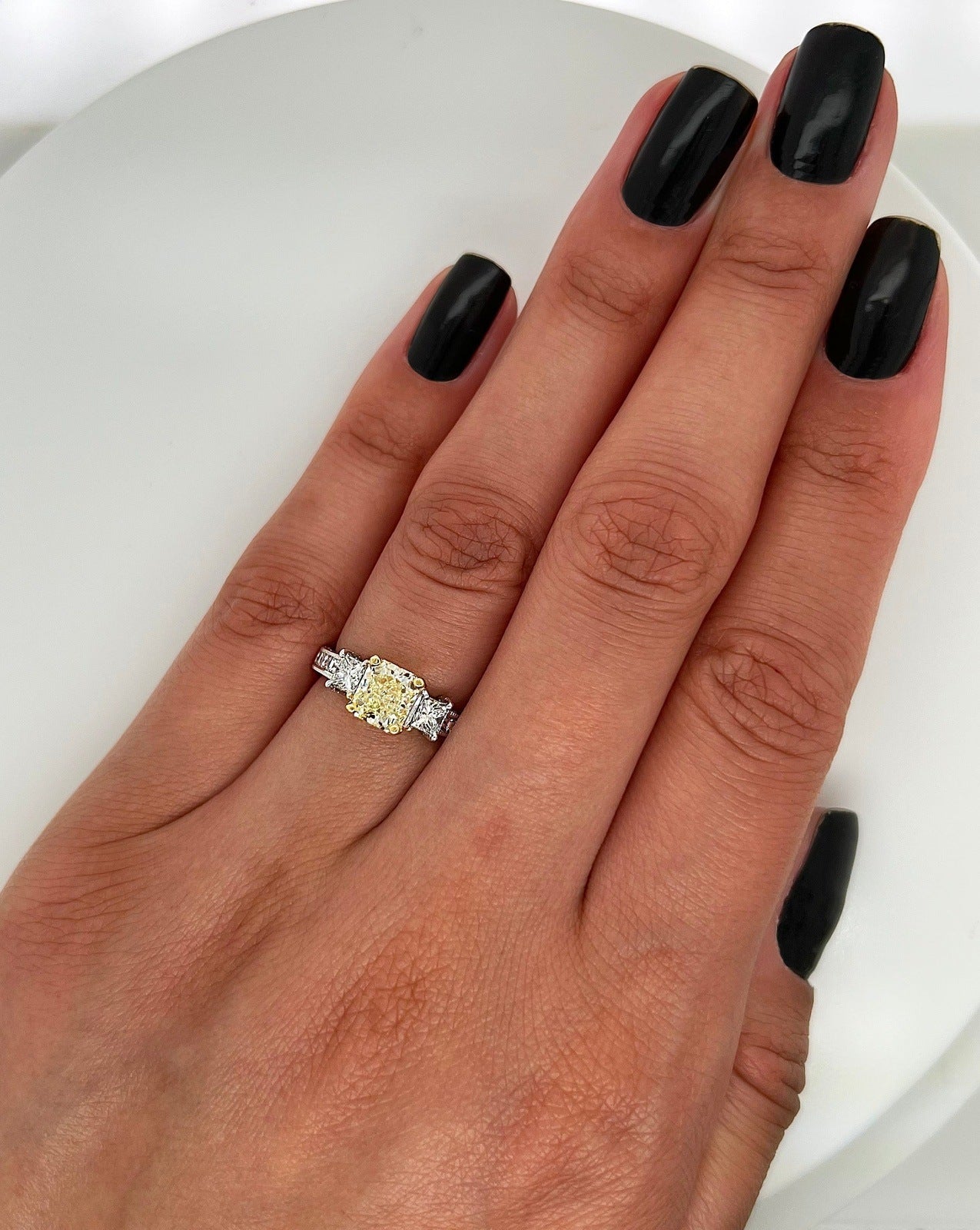 2.20 Total Carat Fancy Yellow Diamond Ladies Engagement Ring GIA