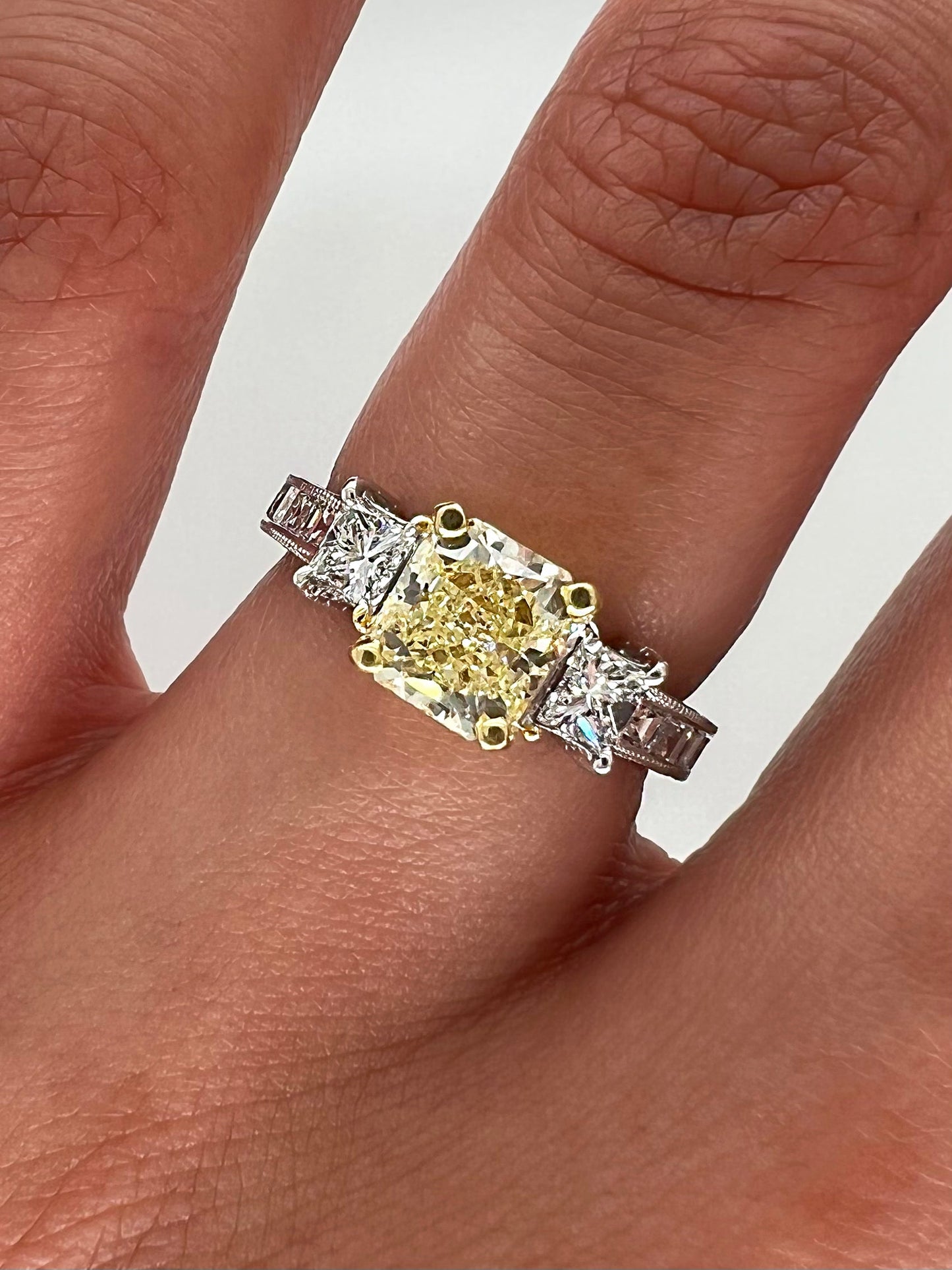 2.20 Total Carat Fancy Yellow Diamond Ladies Engagement Ring GIA