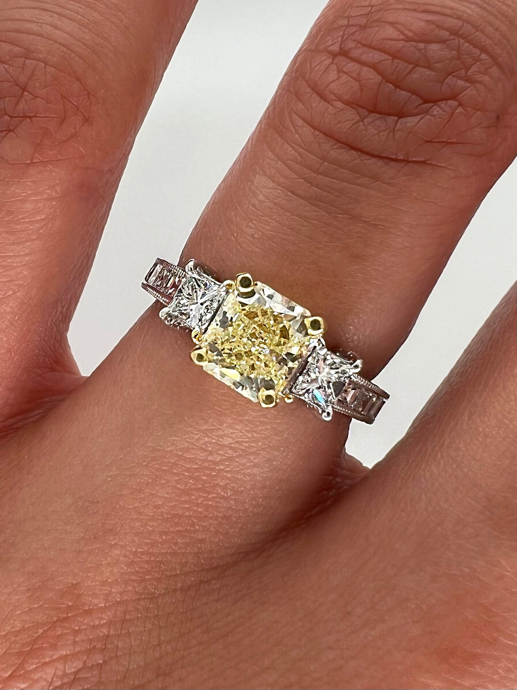 2.20 Total Carat Fancy Yellow Diamond Ladies Engagement Ring GIA