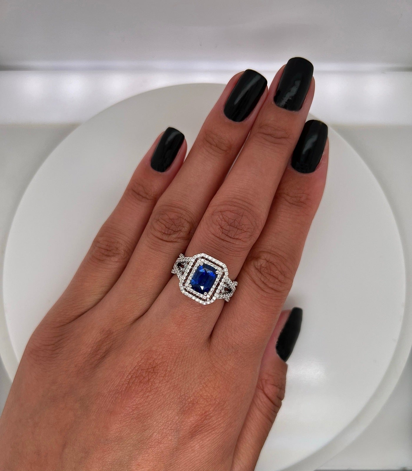 3.11 Total Carat Sapphire Diamond Engagement Ring