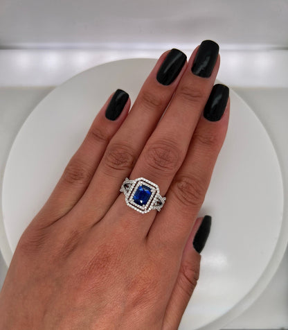 3.11 Total Carat Sapphire Diamond Engagement Ring