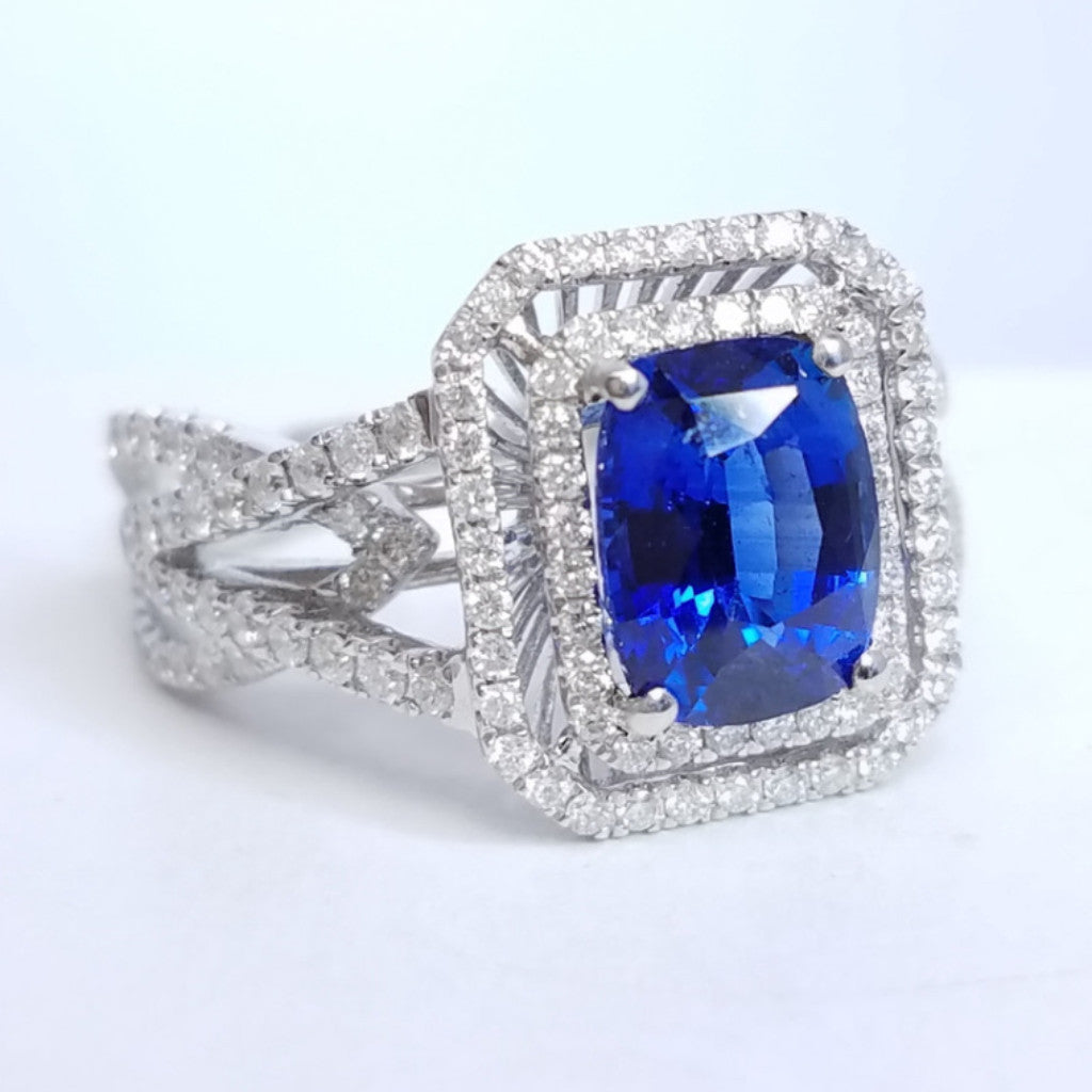 3.11 Total Carat Sapphire Diamond Engagement Ring