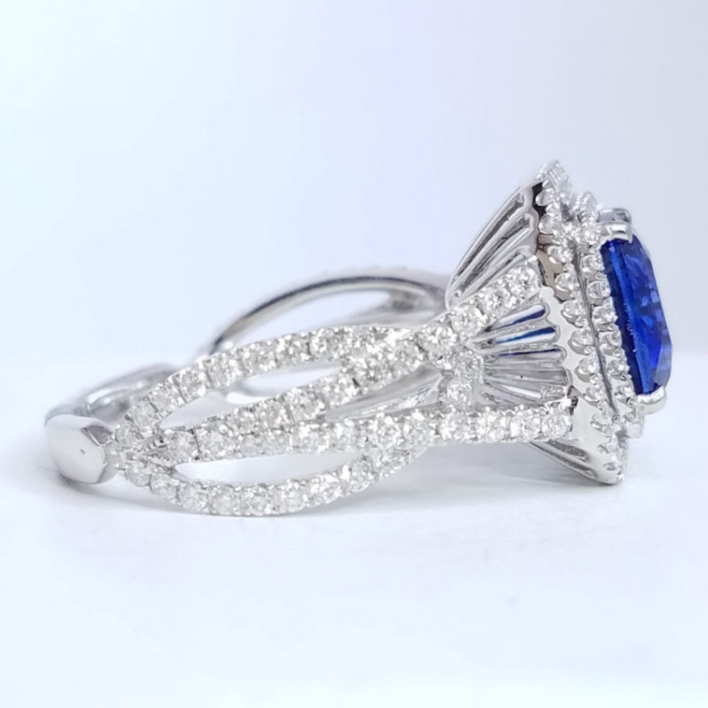 3.11 Total Carat Sapphire Diamond Engagement Ring