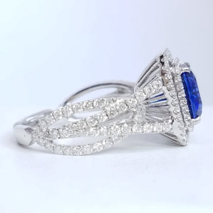 3.11 Total Carat Sapphire Diamond Engagement Ring