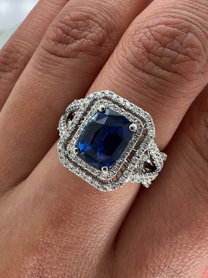 3.11 Total Carat Sapphire Diamond Engagement Ring