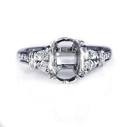 "ENGR02122" Platinum Vintage Style Oval Three Stone Engagement Ring Setting