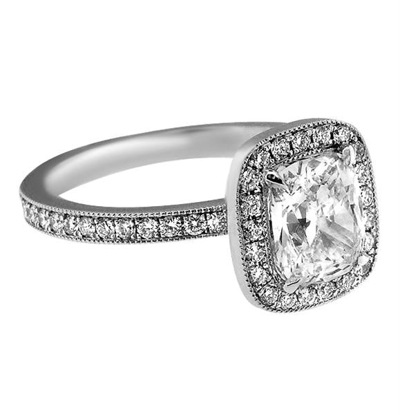 "ENGR02195" Halo Set Cushion Cut Diamond Engagement Ring