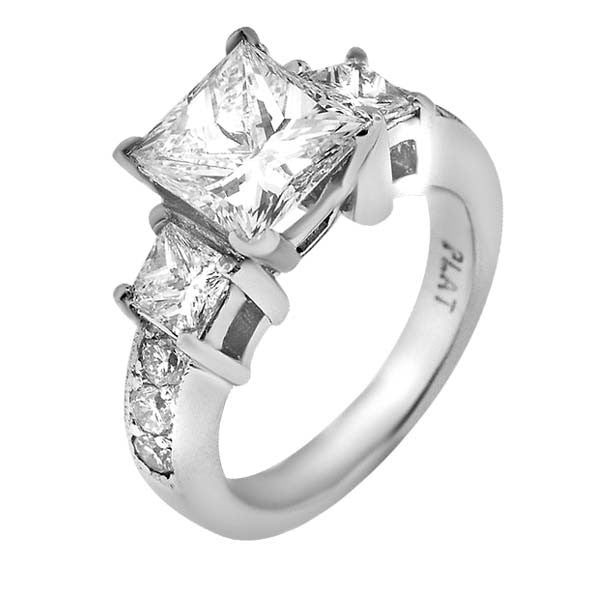 "ENGR02216" Three Stone Princess Cut Diamond Ring ENGR02216