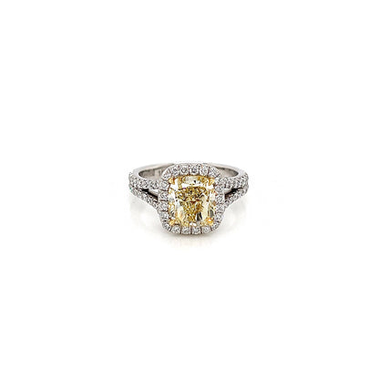 3.24 Total Carat Fancy Yellow Diamond Ladies Engagement Ring GIA