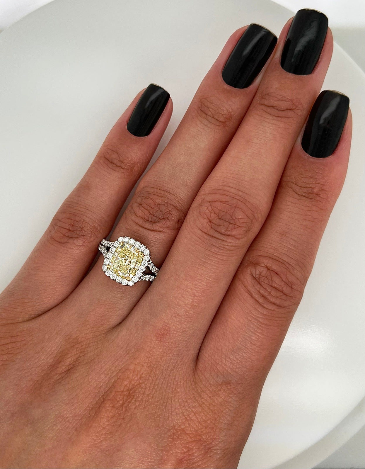3.24 Total Carat Fancy Yellow Diamond Ladies Engagement Ring GIA