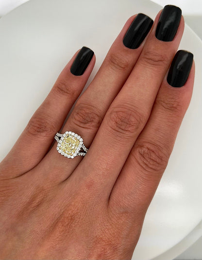 3.24 Total Carat Fancy Yellow Diamond Ladies Engagement Ring GIA