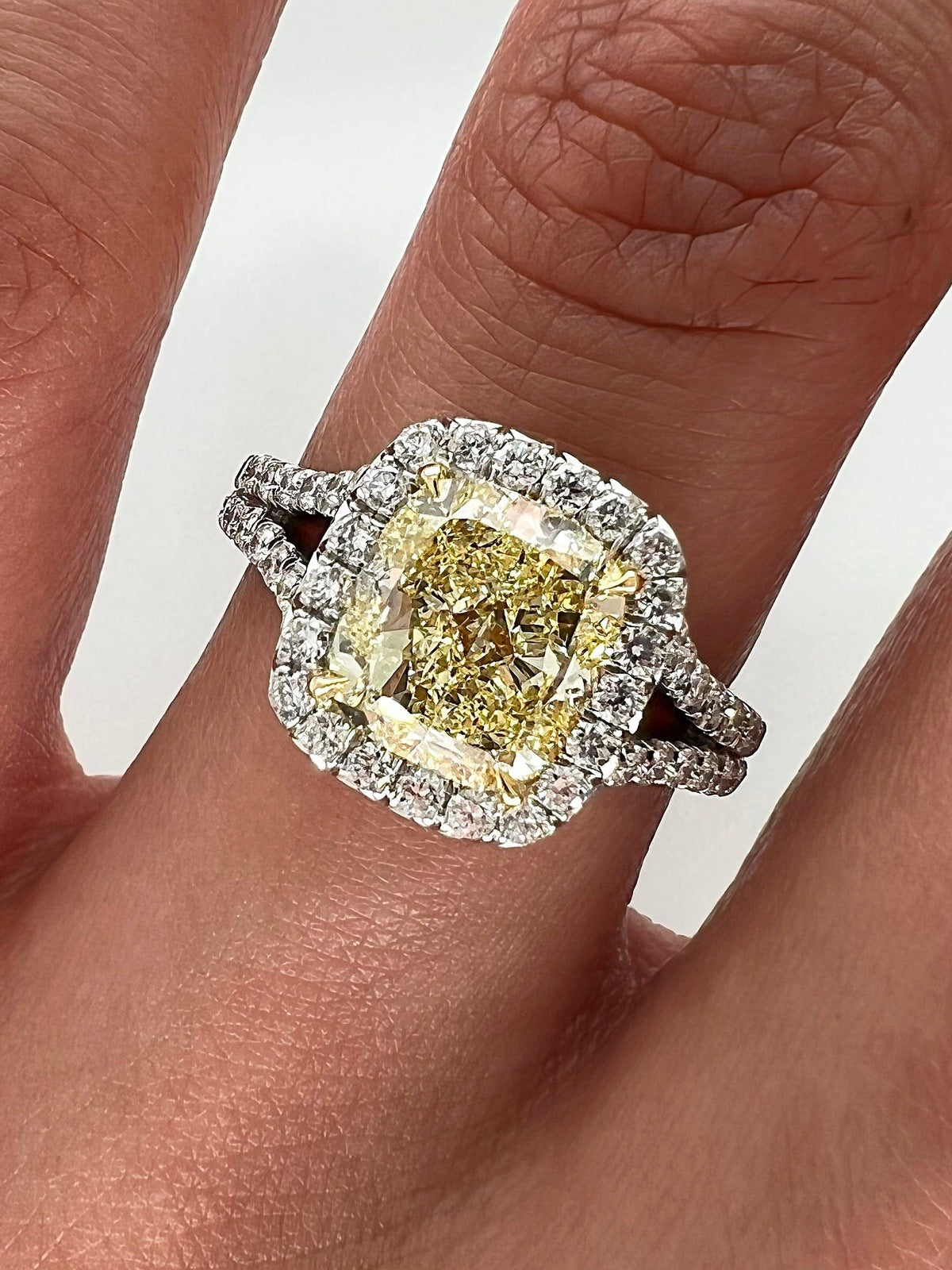 3.24 Total Carat Fancy Yellow Diamond Ladies Engagement Ring GIA