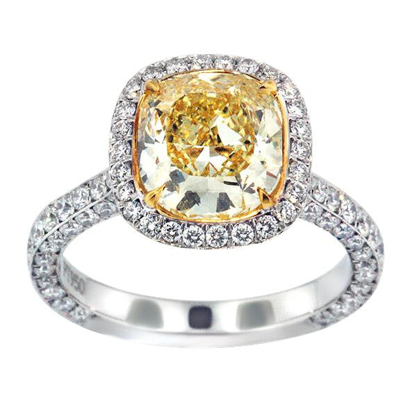 "ENGR02391" Fancy Yellow Cushion Halo Diamond Engagement Ring