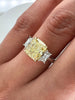 3.61 Total Carat Fancy Yellow Diamond Three-Stone Ladies Engagement Ring, GIA Certified