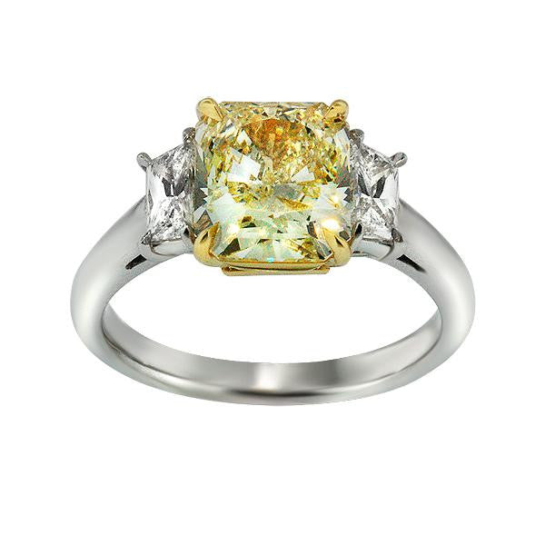 3.61 Total Carat Fancy Yellow Diamond Three-Stone Ladies Engagement Ring, GIA Certified