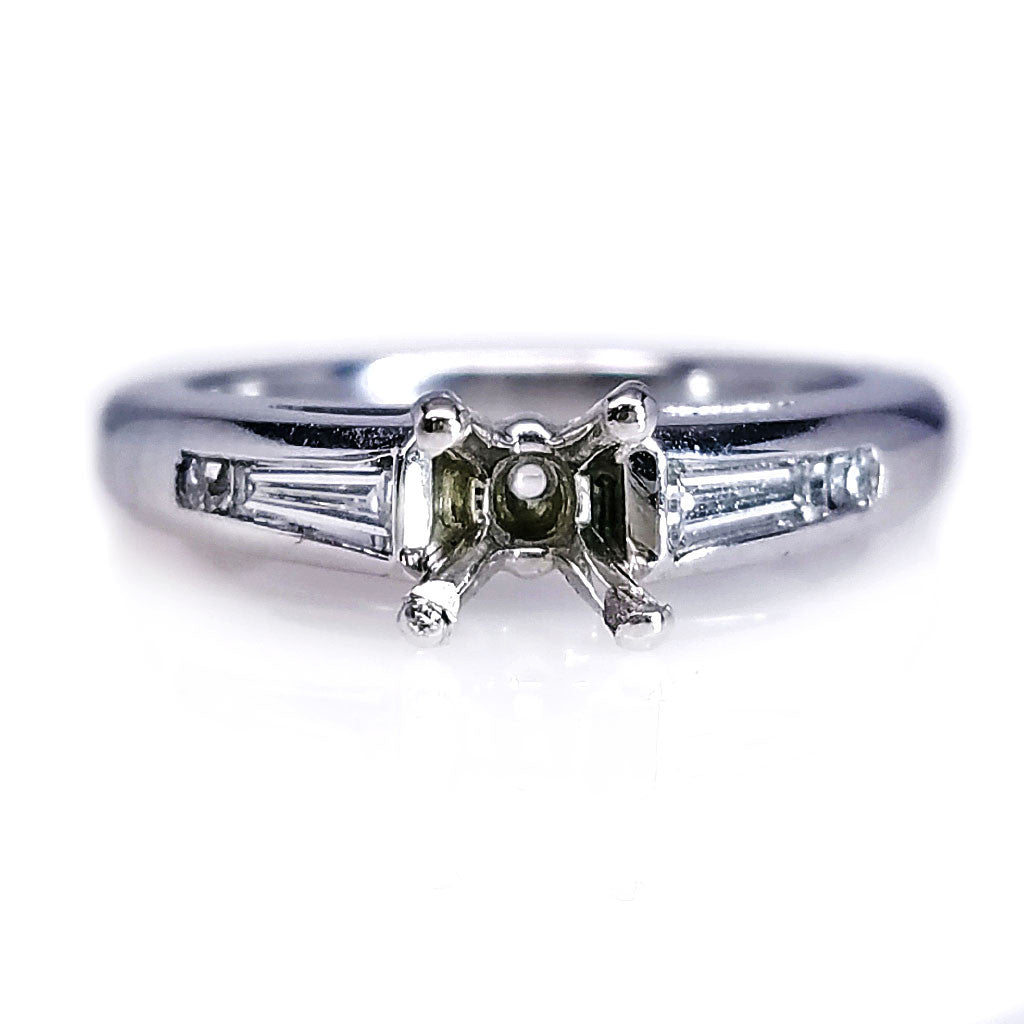 "ENGR02420" Classic Platinum Diamond Engagement Ring Setting With Channel Set Baguettes