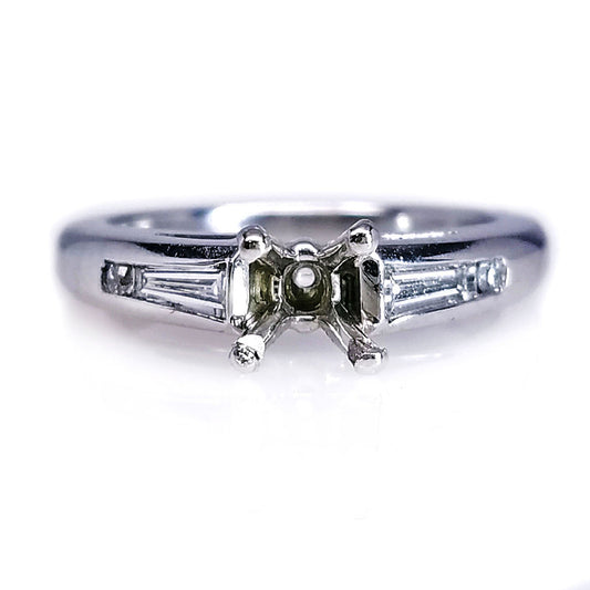 "ENGR02420" Classic Platinum Diamond Engagement Ring Setting With Channel Set Baguettes
