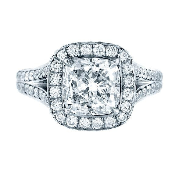 "ENGR02472" Cushion Diamond Engagement Platinum Ring ENGR02472
