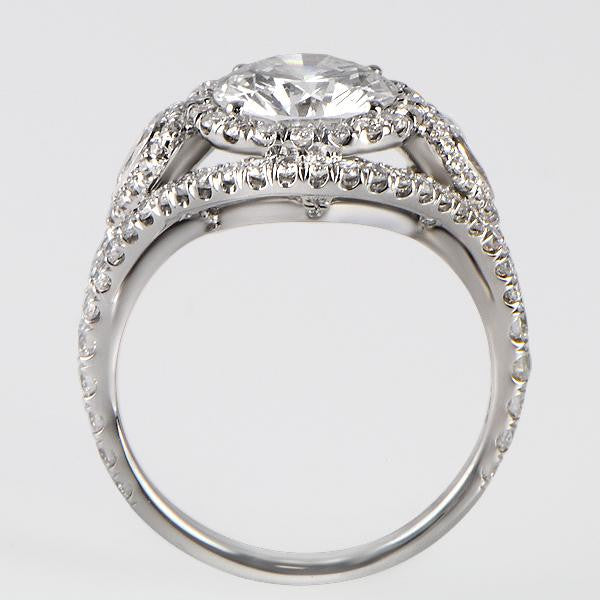 3.07 Total Carat Double Halo Pave Three-Stone Diamond Engagement Ring