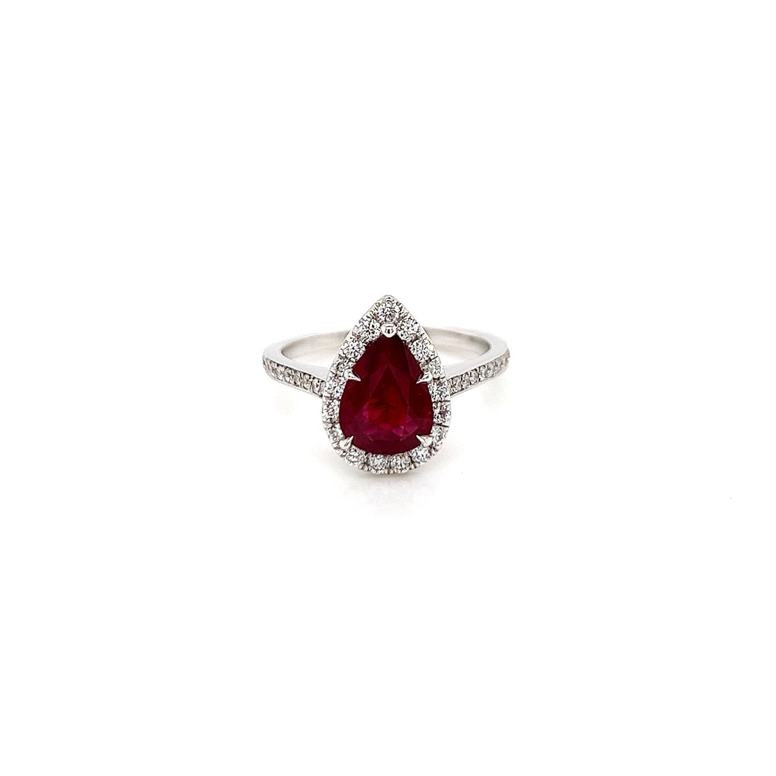2.18 Total Carat Ruby and Diamond Halo Engagement Ring, GIA