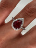 2.18 Total Carat Ruby and Diamond Halo Engagement Ring, GIA