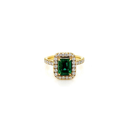 2.73 Total Carat Emerald and Diamond Halo Ladies Engagement Ring GIA
