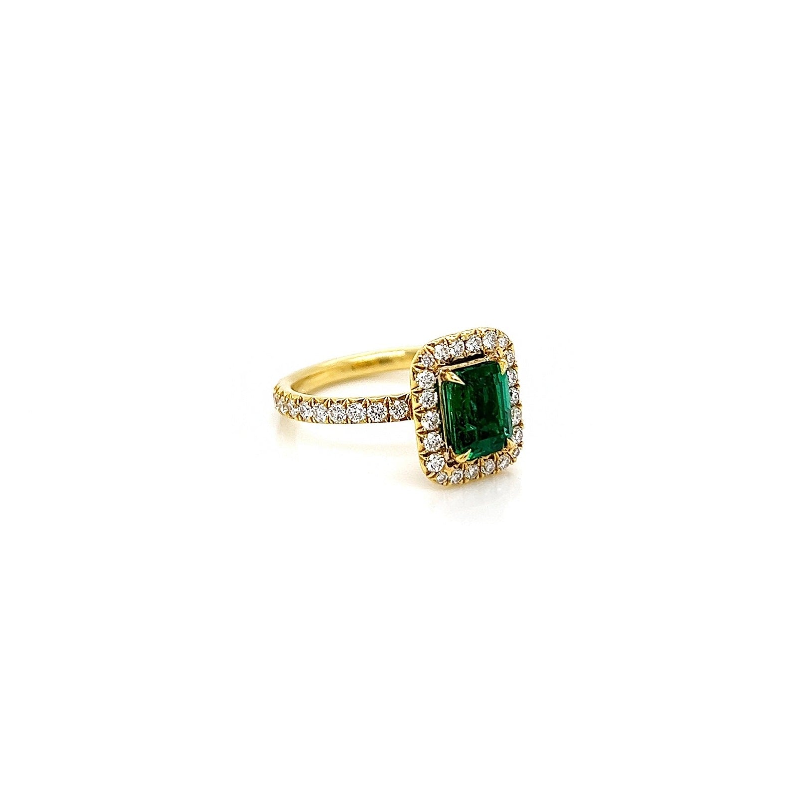 2.73 Total Carat Emerald and Diamond Halo Ladies Engagement Ring GIA