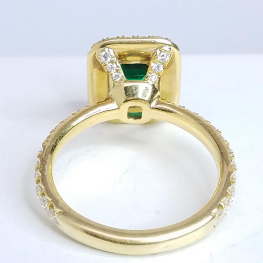 2.73 Total Carat Emerald and Diamond Halo Ladies Engagement Ring GIA