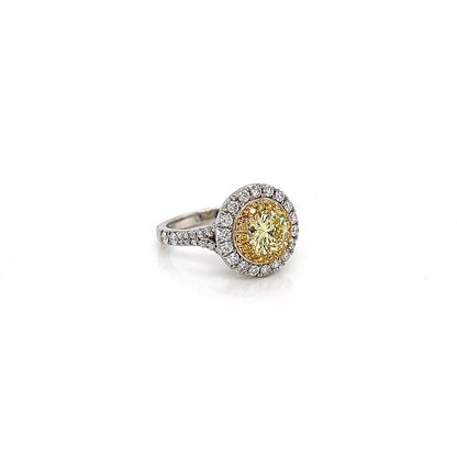 2.04 Total Carat Fancy Yellow Diamond Ladies Engagement Ring. GIA Certified.