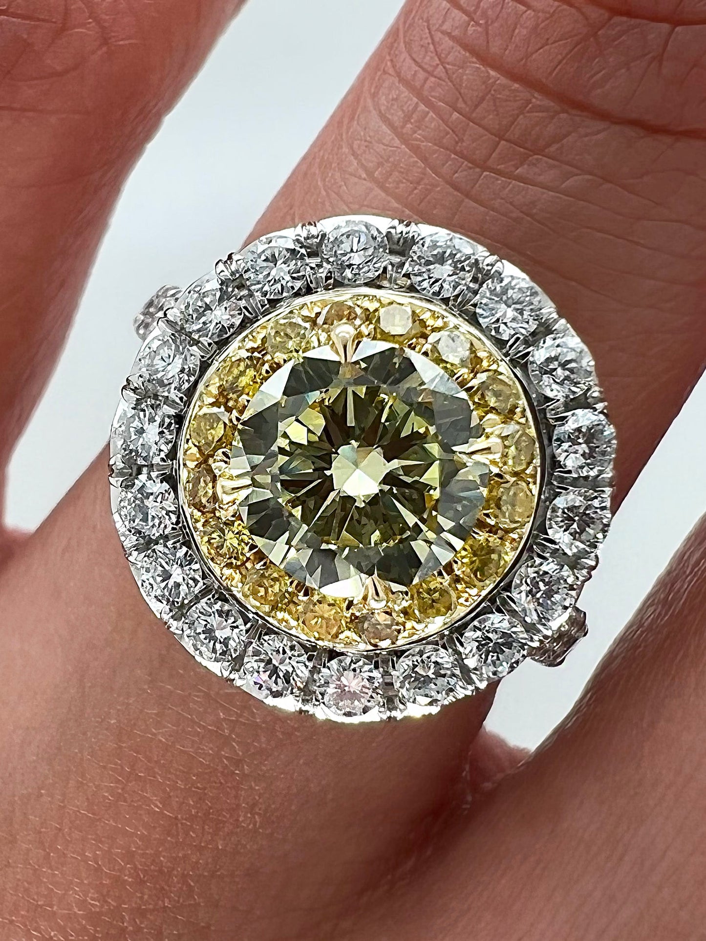 2.04 Total Carat Fancy Yellow Diamond Ladies Engagement Ring. GIA Certified.