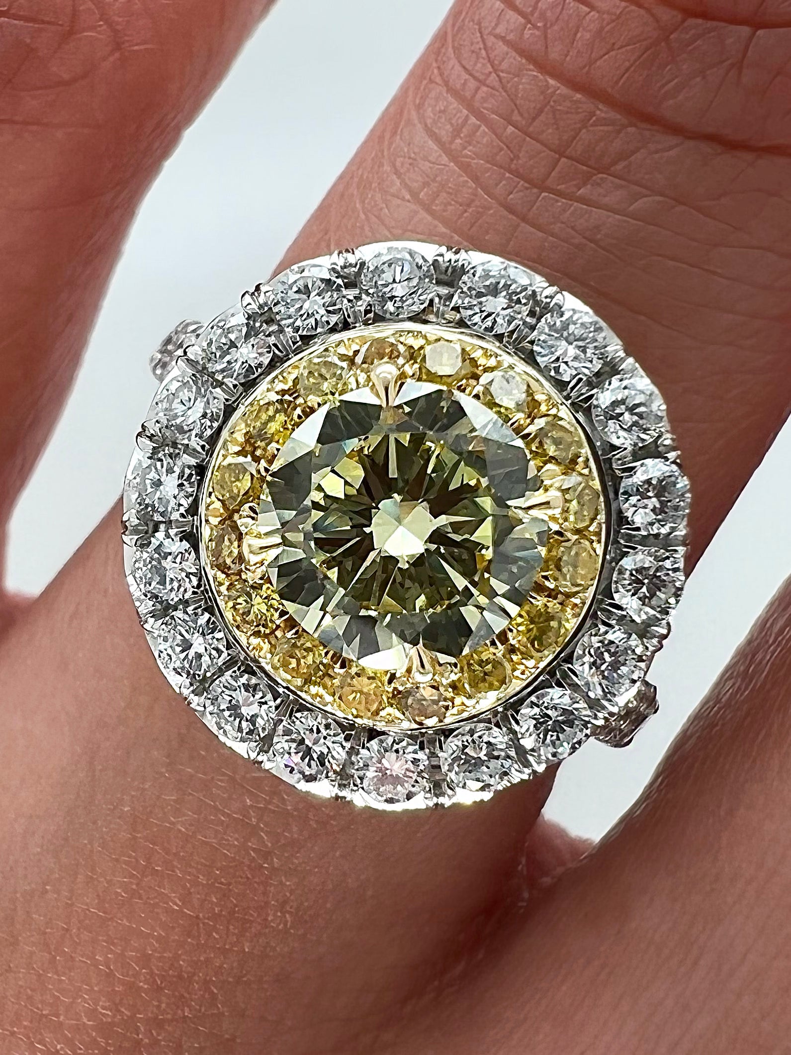 2.04 Total Carat Fancy Yellow Diamond Ladies Engagement Ring. GIA Certified.
