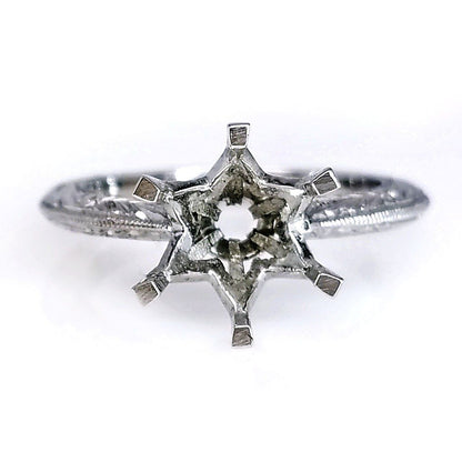 "ENGR02580" Six Prong Hand Engraved Diamond Engagement Ring Setting