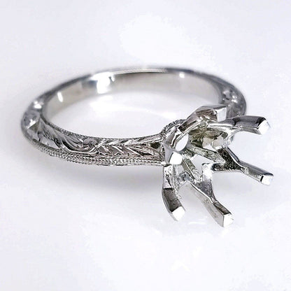 "ENGR02580" Six Prong Hand Engraved Diamond Engagement Ring Setting