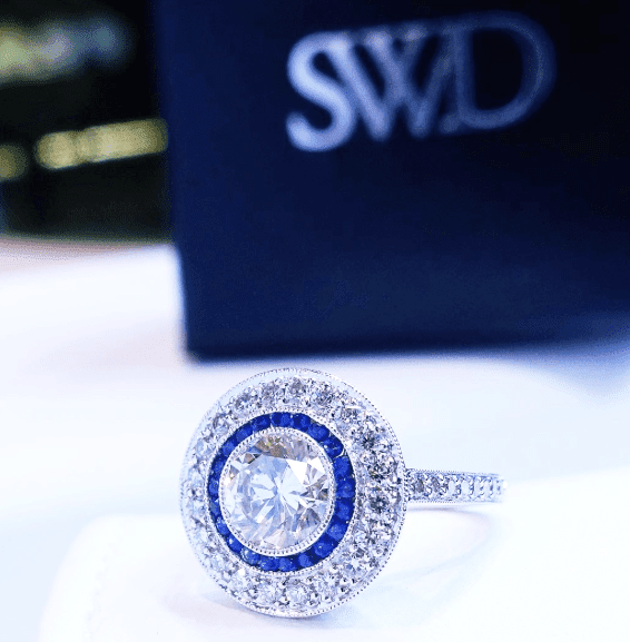 "ENGR02613" Round Engagement & Sapphire Accented Ring