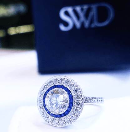"ENGR02613" Round Engagement & Sapphire Accented Ring