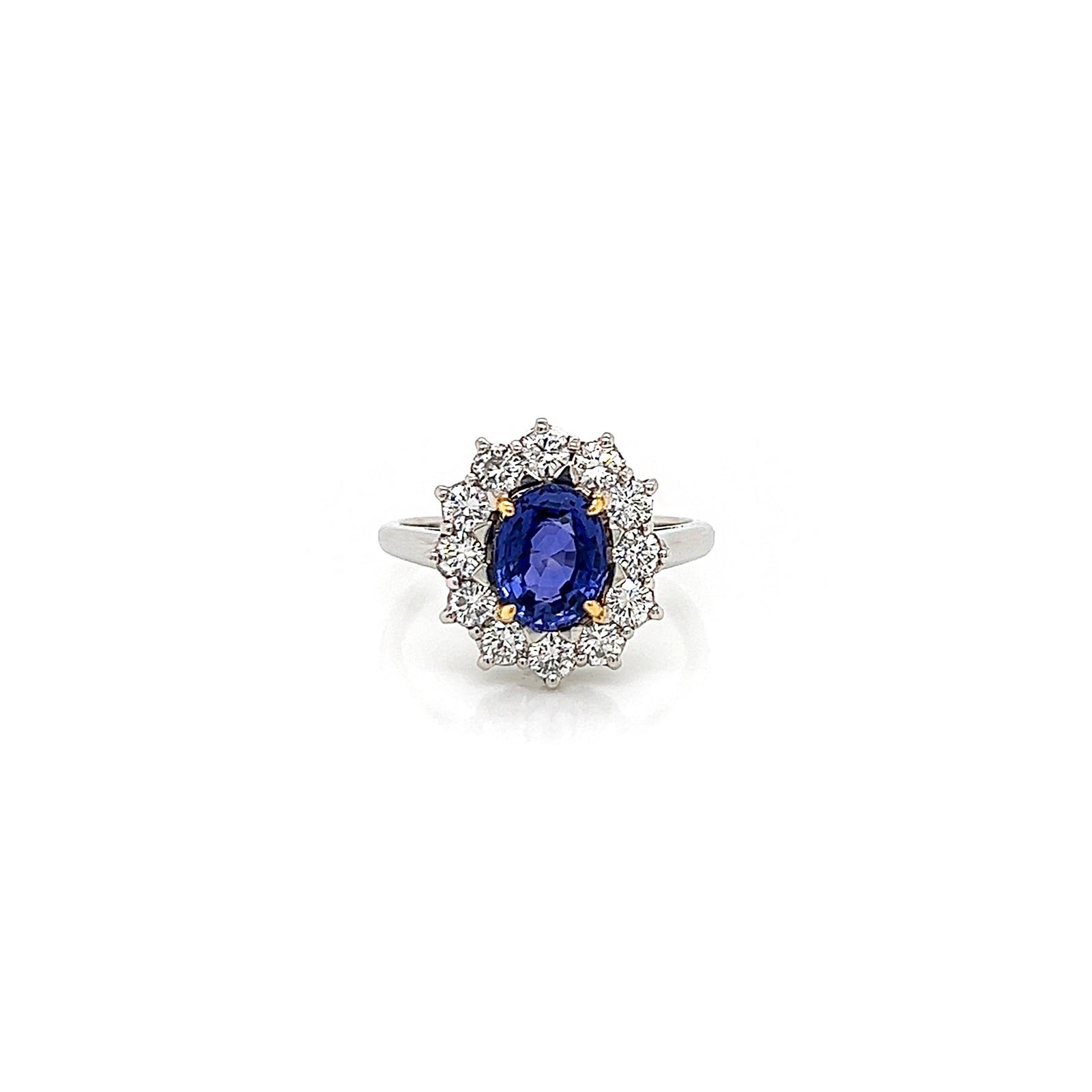 2.76 Total Carat Sapphire and Diamond Halo Ladies Engagement Ring GIA